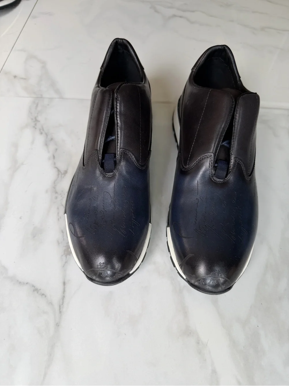 Men's Slip-On Leather Sneakers in Black and Navy